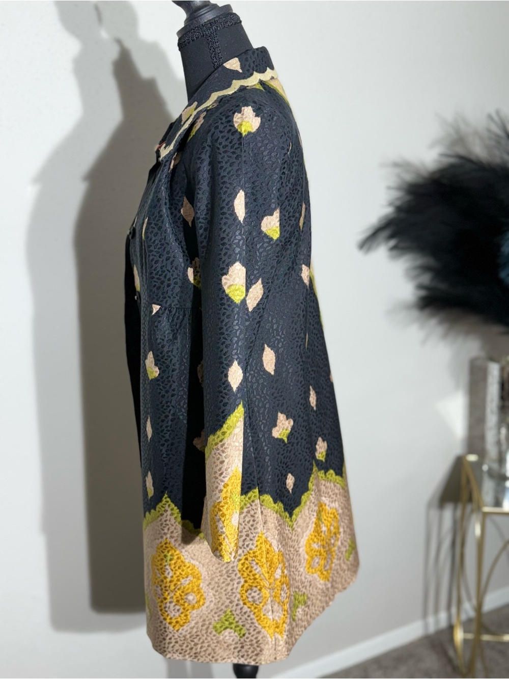 Anthropologie Elevenses Embroidered Silk Blend Coat Sz 0 - Picture 7 of 15